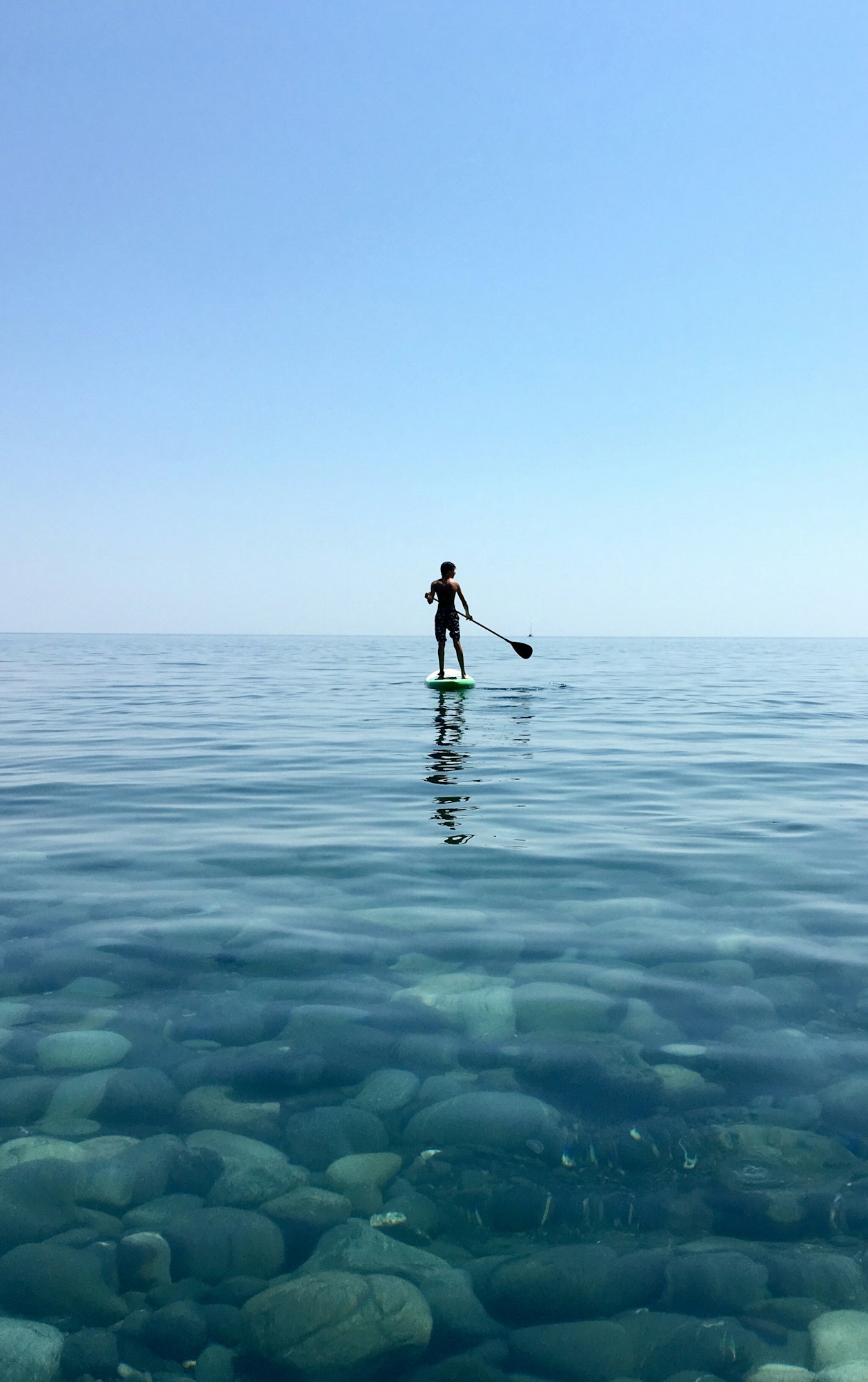 Big world. Blu ocean. Man on the sup. Watersport